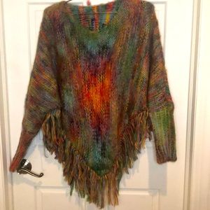 Long sleeve rainbow poncho